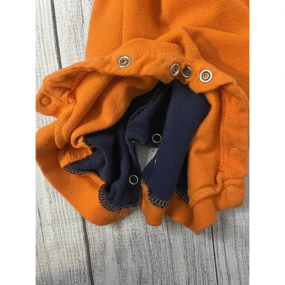Ralph Lauren 2 Rompers Lot Yellow White Collared And Orange and Navy Long Sleeve